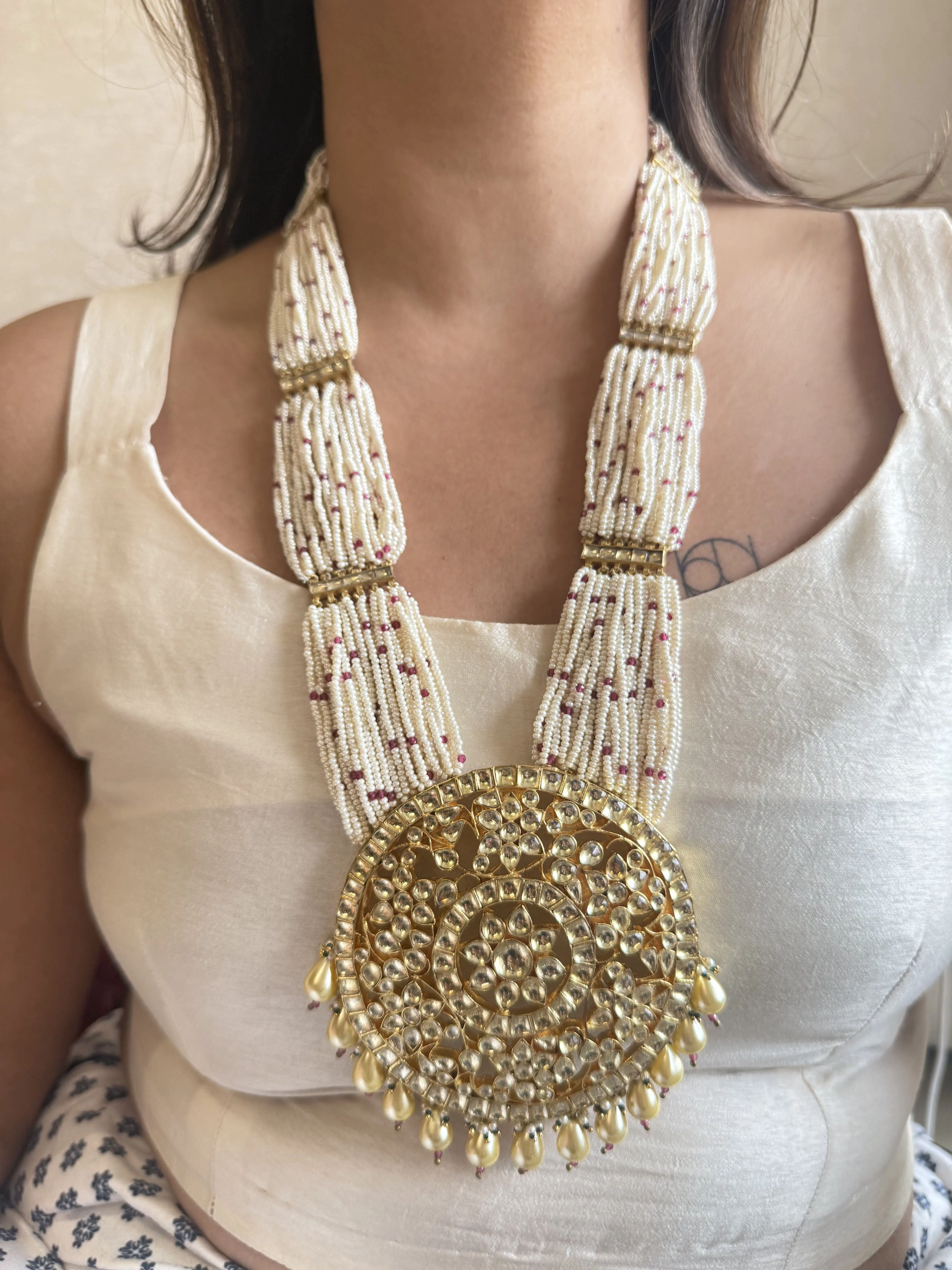 ADRIKA LONG PACHI KUNDAN PURE SILVER NECKLACE - Image 2