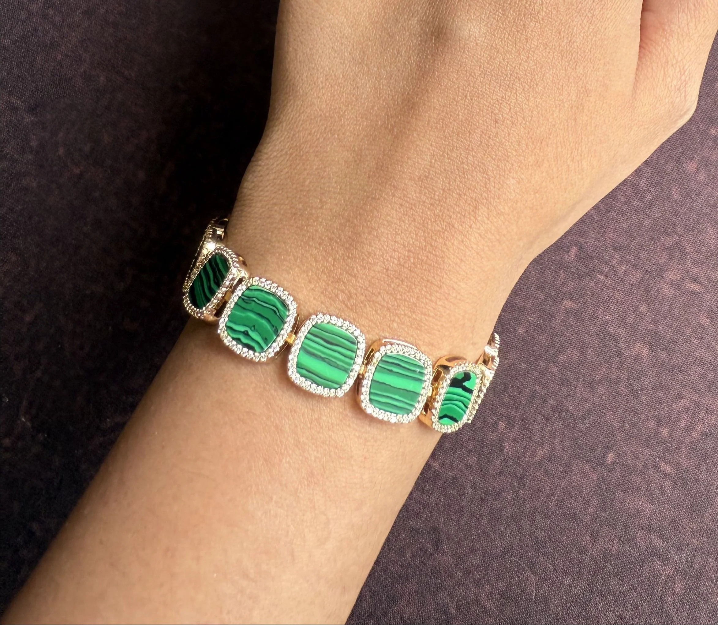 DIXIE MALACHITE STONE PURE SILVER BRACELET