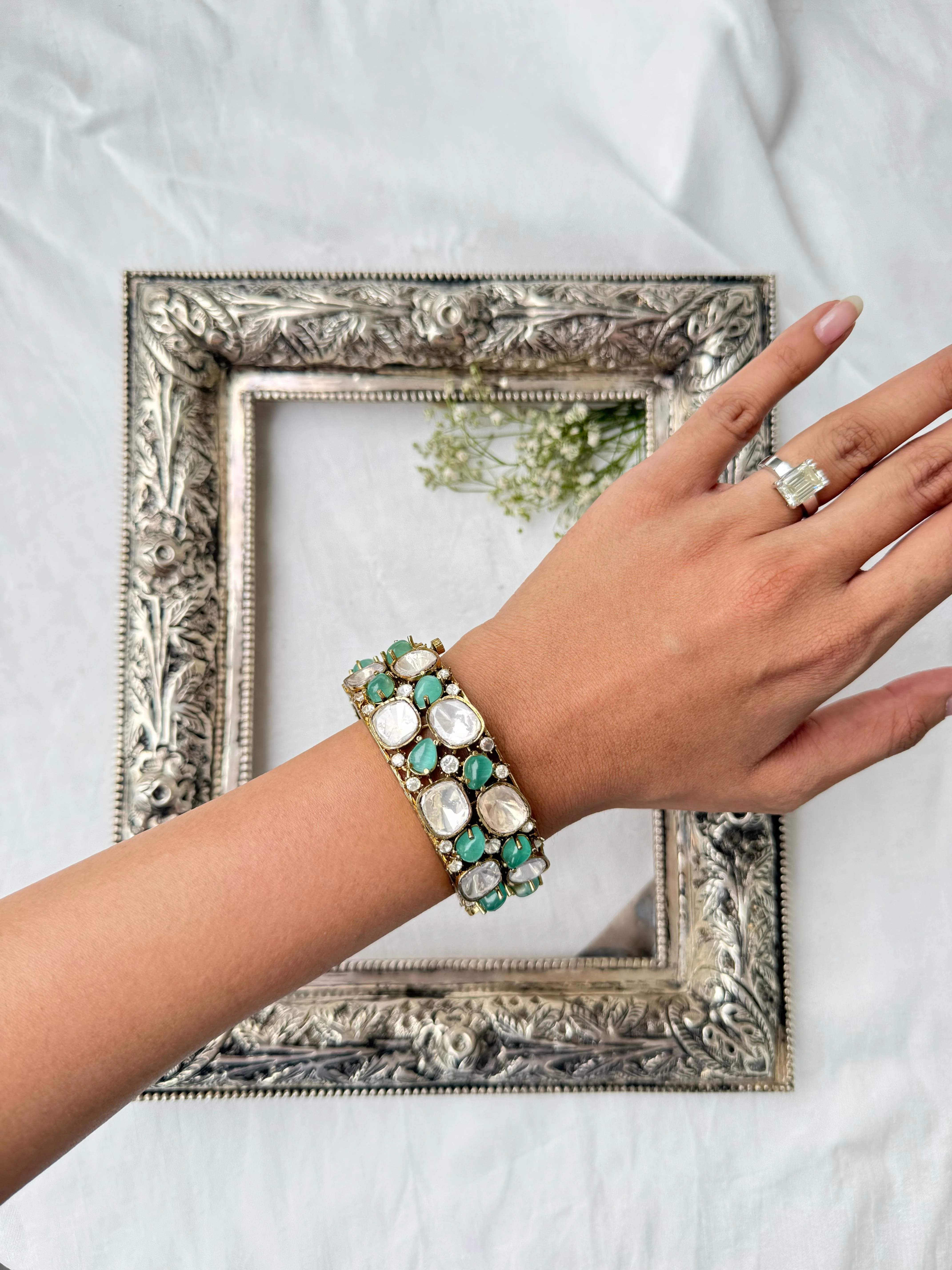 FARIDA MINT GREEN DIAMOND POLKI BANGLE