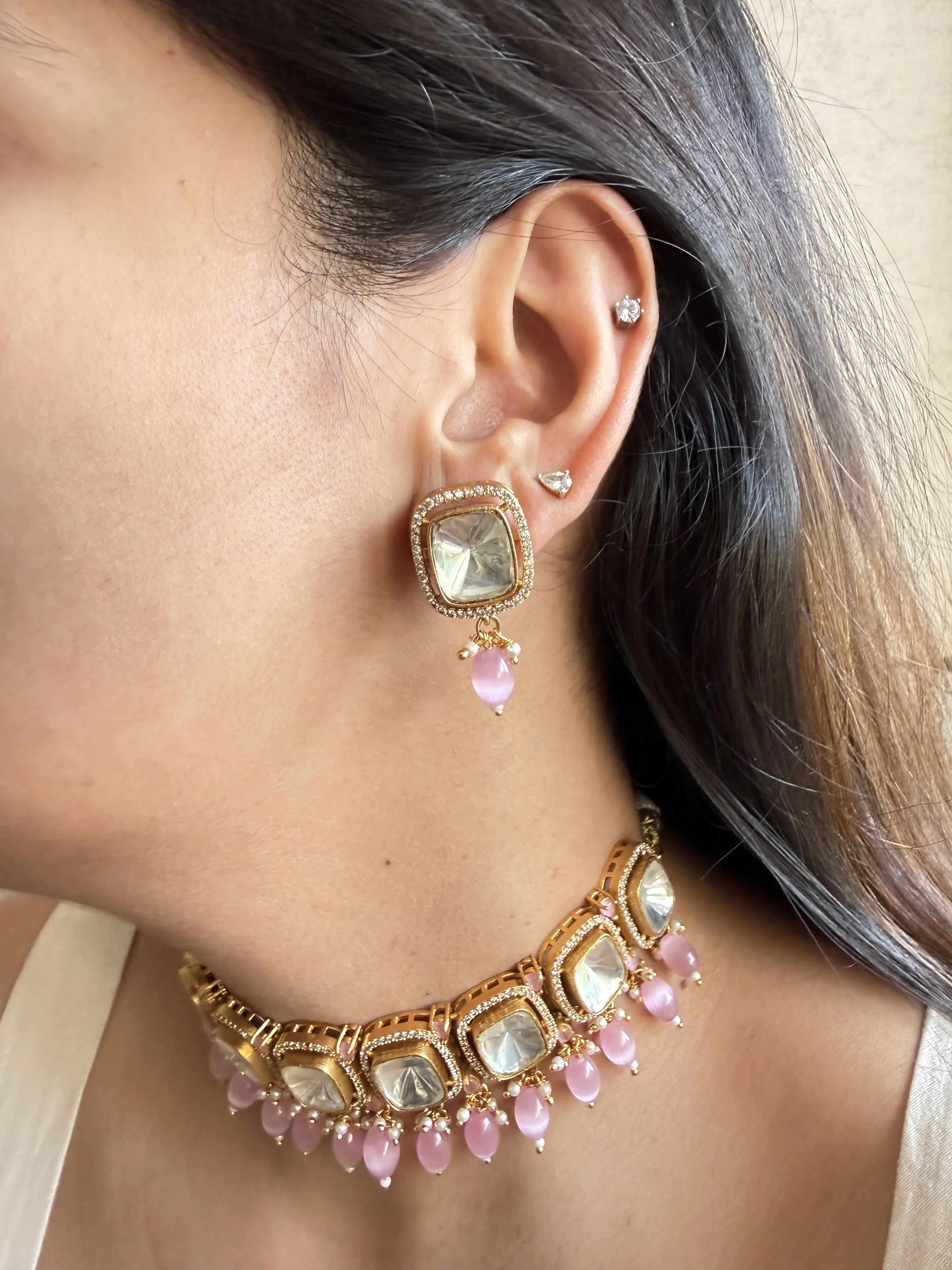 MITALI PINK KUNDAN CHOKER SET - Image 2