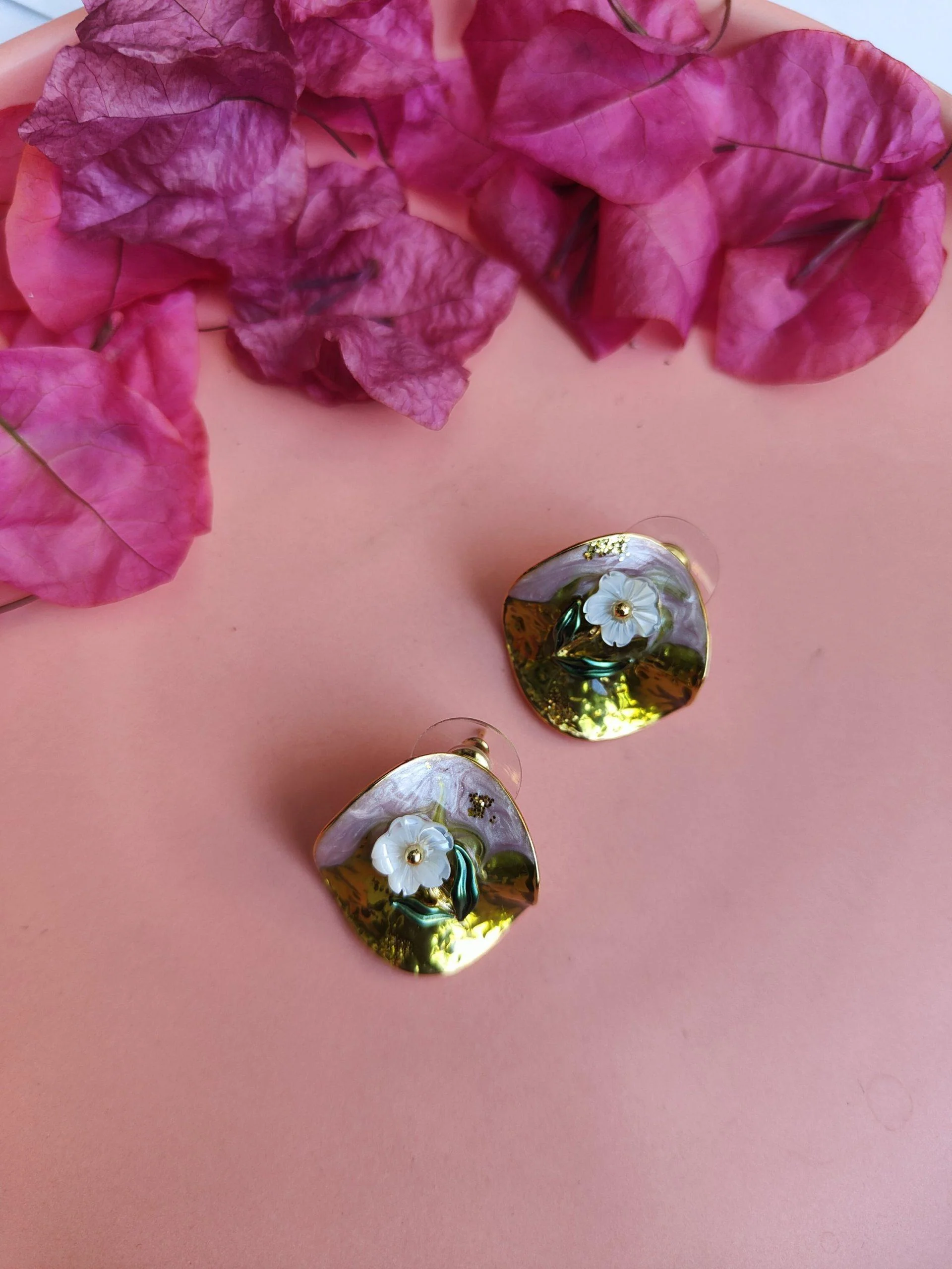 Resin Pink Floral Earings
