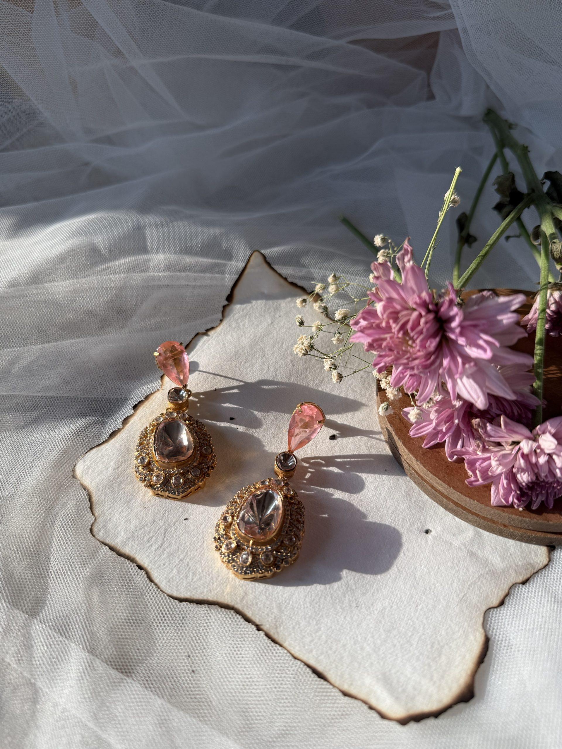 Rhea Polki Earrings (Pink)